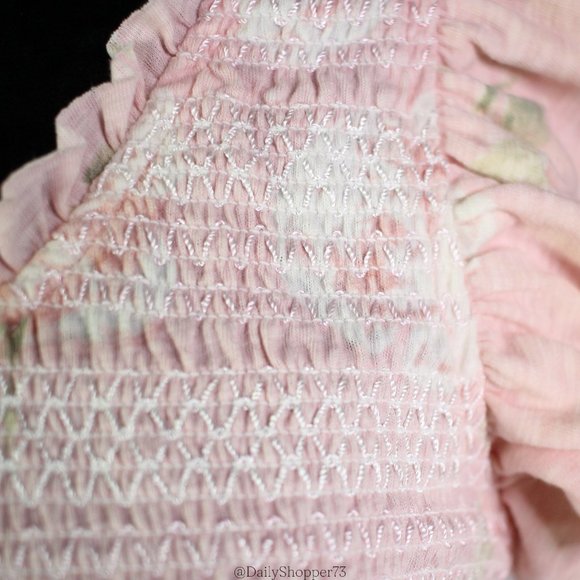 LoveShackFancy Women's "Chessie" Ballet Pink Floral Smocked Maxi Dress - Picture 9 of 12